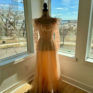 1980’s Ruffled Lace Maxi Dress in Peach